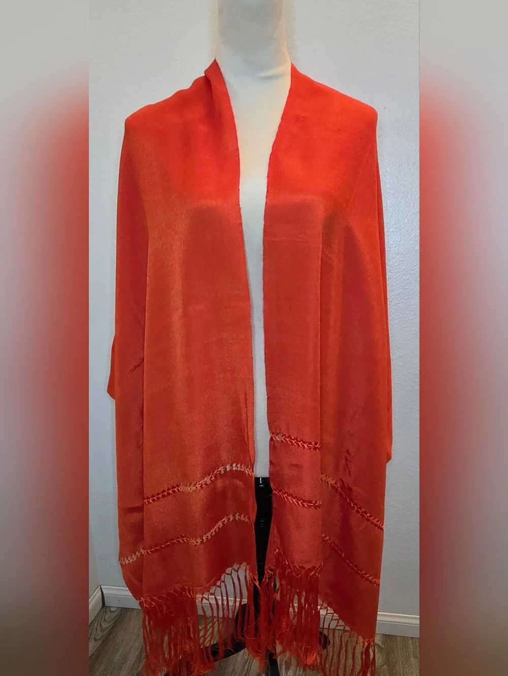 Traditional Mexican Rebozo De Articela Pumpkin Spice Shawl Pashmina Handmade